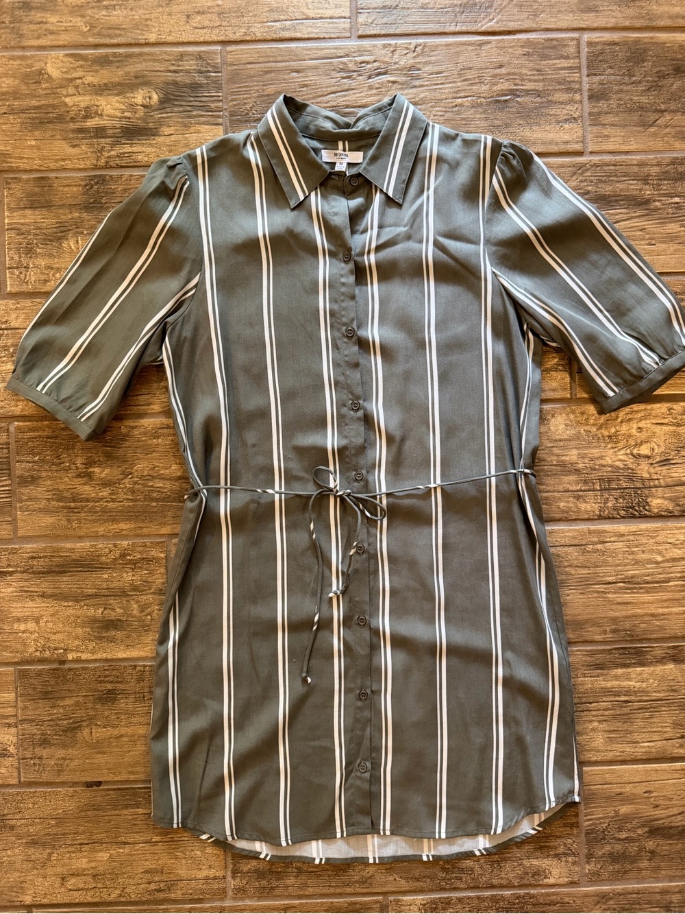 BB Dakota Olive Green & White Striped Button-Front Midi Dress
